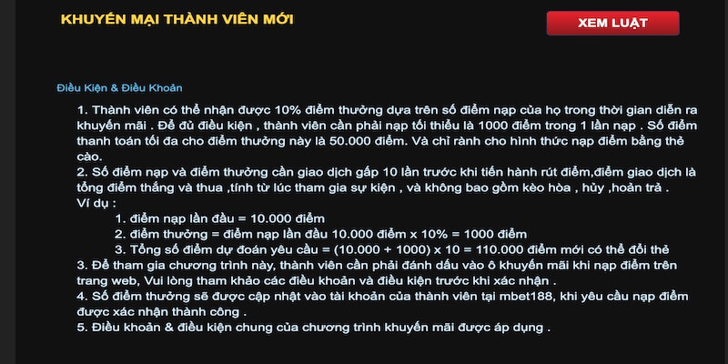 Điều kiện tham gia khuyến mãi.