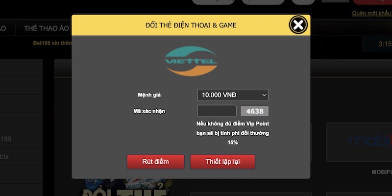 Hướng dẫn đổi thưởng Bet168vn.